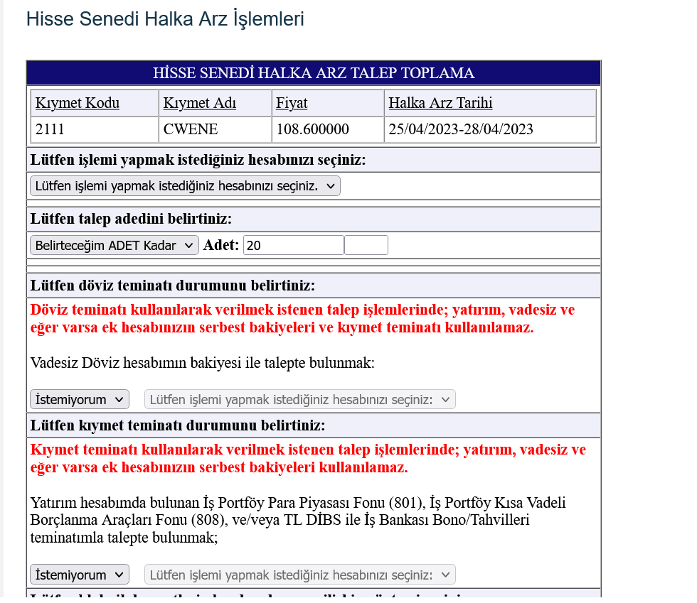 is bank halka arz hisse senedi basvurusu