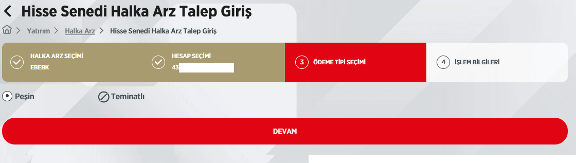 ziraat bankasi internetten halka arz basvuru ödeme tipi seçimi