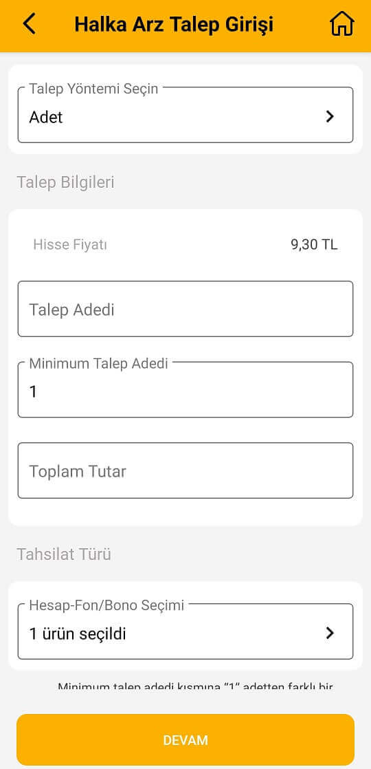 Vakifbank mobil halka arz talep girisi