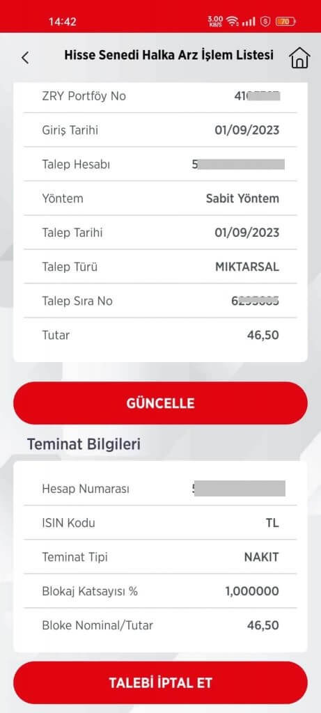ziraat mobil halka arz iptal etme